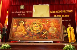 Ra mắt bức tranh &#39;Đạo pháp và dân tộc&#39; nhân Lễ Phật đản và 129 năm ngày sinh Bác Hồ