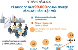  Gần 99.000 doanh nghiệp đăng ký thành lập mới trong 9 tháng năm 2020 