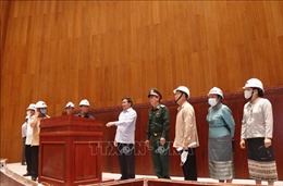 Lãnh đạo Lào thăm công trình Tòa nhà Quốc hội do Việt Nam tặng