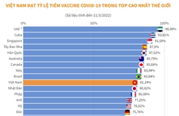 Việt Nam đạt tỷ lệ tiêm vaccine ngừa COVID-19 trong top cao nhất thế giới