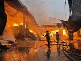 Cháy lớn tại xưởng gỗ dán ở Gia Lâm, Hà Nội