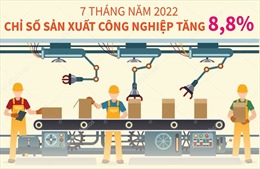 7 tháng năm 2022, chỉ số sản xuất công nghiệp tăng 8,8%