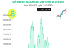Giá Bitcoin tăng mạnh, vượt mốc 28.000 USD