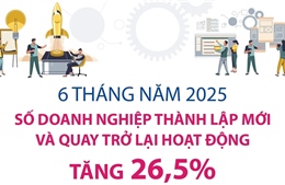 6 tháng năm 2025, số doanh nghiệp thành lập mới và quay trở lại hoạt động tăng 26,5%