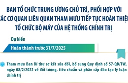 Ban Tổ chức Trung ương chủ trì phối hợp với các cơ quan liên quan tham mưu tiếp tục hoàn thiện bộ máy của tổ chức chính trị