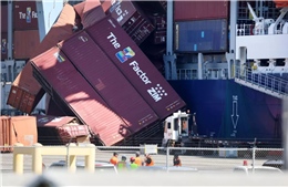 Hàng chục container rơi khỏi tàu đang neo đậu tại cảng Long Beach