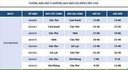 Bamboo Airways khai trương 4 đường bay Cần Thơ - Hải Phòng/Cam Ranh/Đà Lạt/Vinh 