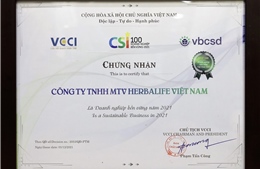 Herbalife Việt Nam tiếp tục được vinh danh Top 100 Doanh nghiệp Bền vững Việt Nam 2021