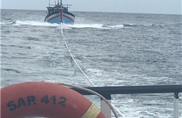 8 thuyền viên cùng tàu cá gặp nạn trên biển đã được đưa vào bờ an toàn