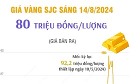 Vàng SJC sáng 14/8/2024 có giá 80 triệu đồng/lượng