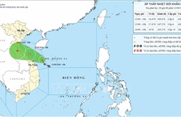 Áp thấp nhiệt đới vẫn giữ hướng di chuyển trên vùng biển Quảng Trị - Đà Nẵng