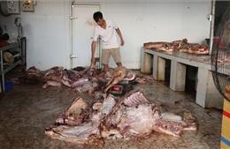 Bắt quả tang hộ kinh doanh thực phẩm trữ 790 kg thịt lợn đổi màu, bốc mùi 