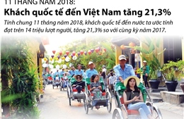 11 tháng năm 2018, khách quốc tế đến Việt Nam tăng 21,3%