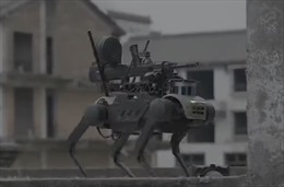 Video robot chó của Trung Quốc đổ bộ từ UAV, trang bị súng máy có thể bắn 650 phát/phút