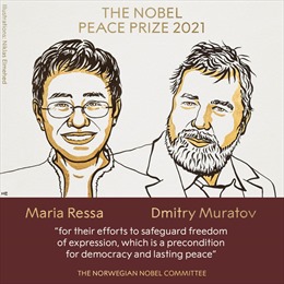 Giải Nobel Hòa bình năm 2021 thuộc về hai nhà báo Maria Ressa và Dmitry Muratov