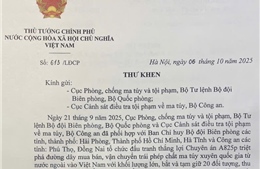 Thư khen Bộ đội Biên phòng và Công an triệt phá đường dây ma túy lớn