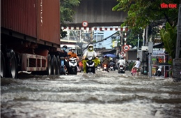 TP Hồ Chí Minh: Triều cường đạt đỉnh, người dân bì bõm lội nước về nhà