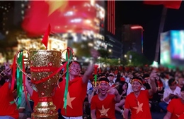 Cổ động viên TP Hồ Chí Minh hò reo ăn mừng bàn thắng của đội tuyển Việt Nam