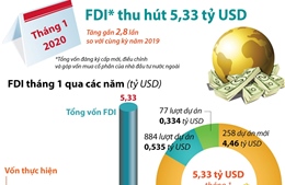 Tháng 1, thu hút FDI đạt 5,33 tỷ USD