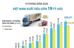10 tháng năm 2020, Việt Nam xuất siêu gần 19 tỷ USD