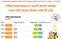 15 năm Việt Nam được kết nạp là thành viên của WTO (7/11/2006 - 7/11/2021): Tổng kim ngạch xuất nhập khẩu của Việt Nam tăng hơn 6 lần