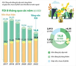 8 tháng, Việt Nam thu hút gần 16,8 tỷ USD vốn FDI