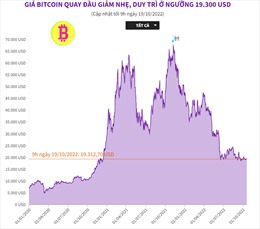 Giá tiền điện tử Bitcoin quay đầu giảm nhẹ, duy trì ở ngưỡng 19.300 USD
