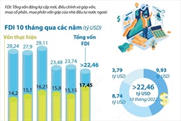 10 tháng năm 2022: Việt Nam thu hút hơn 22,46 tỷ USD vốn FDI