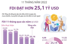 11 tháng năm 2022, thu hút FDI đạt hơn 25,1 tỷ USD