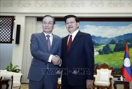 Các nhà lãnh đạo cấp cao Lào tiếp Đoàn đại biểu Ban Đối ngoại Trung ương Đảng Cộng sản Việt Nam 
