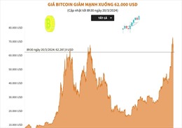 Giá Bitcoin giảm mạnh xuống 62.000 USD