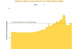 Vàng SJC sáng 3/8/2024 có giá 79,8 triệu đồng/lượng