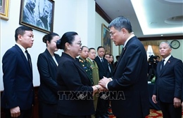 Thủ tướng Lê Minh Hưng viếng Chủ tịch Quốc hội Lào Xaysomphone Phomvihane