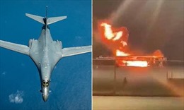 Video máy bay ném bom B-1B Lancer của Mỹ bốc cháy ngùn ngụt