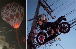 Video hy hữu khinh khí cầu nâng xe máy lên cột điện gây mất điện diện rộng
