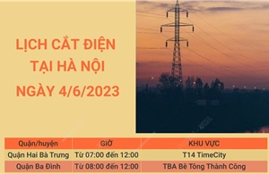 Lịch cắt điện tại Hà Nội ngày 4/6