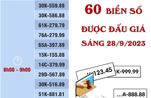 60 biển số ô tô đẹp được đấu giá sáng 28/9/2023