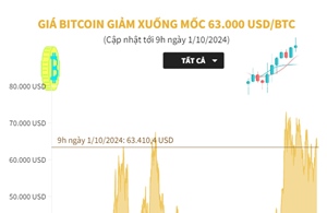 Giá Bitcoin giảm về mốc 63.000 USD/BTC