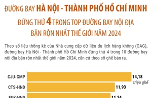 Đường bay Hà Nội - TP Hồ Chí Minh đứng thứ 4 trong top đường bay nội địa bận rộn nhất thế giới năm 2024