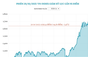 Phiên 20/10/2025: VN-Index giảm kỷ lục gần 95 điểm