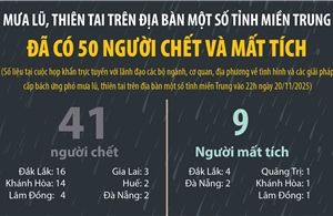 Mưa lũ, thiên tai tại một số tỉnh miền Trung khiến 50 người chết và mất tích