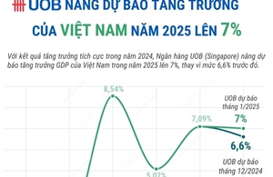 Ngân hàng UOB nâng dự báo tăng trưởng GDP Việt Nam năm 2025 lên 7%