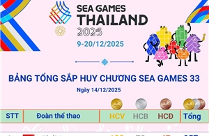 Việt Nam tạm xếp thứ 3 trên Bảng tổng sắp huy chương SEA Games 33