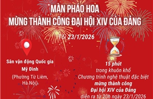 Hà Nội bắn pháo hoa mừng thành công của Đại hội XIV của Đảng