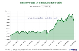 Phiên 17/3/2026: VN-Index tăng hơn 17 điểm