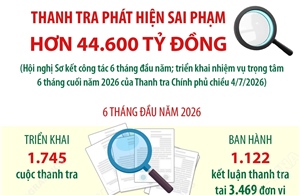6 tháng đầu năm 2026: Thanh tra phát hiện vi phạm về kinh tế hơn 44.600 tỷ đồng