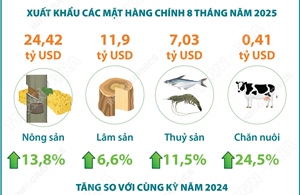 8 tháng năm 2025: Xuất khẩu nông, lâm, thủy sản tăng 12%