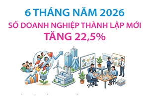 6 tháng năm 2026: Số doanh nghiệp thành lập mới tăng 22,5%