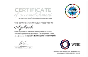 Agribank được WSBI-ESBG vinh danh vì sáng kiến ngân hàng số Agribank Plus