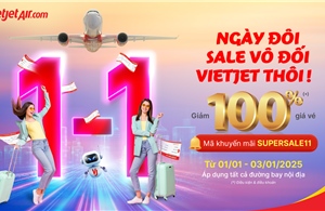 Chào năm mới 2025, du xuân may mắn cùng Vietjet với vé bay giảm 100%